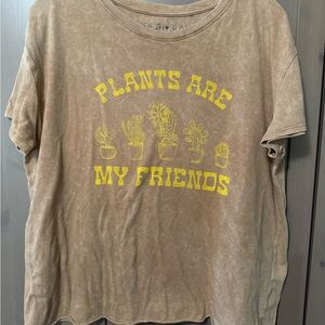 Fifth Sun Taupe Tee with Yellow Plant Graphic